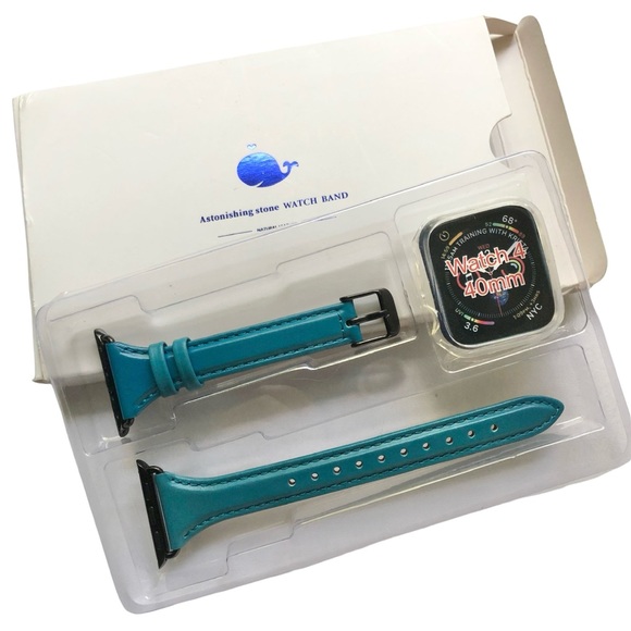 NEW Turquoise SLIM Leather Band Apple Watch 38/40/41mm M + Bumper - Picture 1 of 7